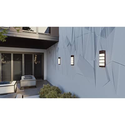 State 17-inch ADA Textured Bronze LED Outdoor Sconce, White Acrylic Shade