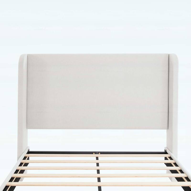 Retro Simple Style High Headboard Upholstered Platform Bed,Premium Chenille
