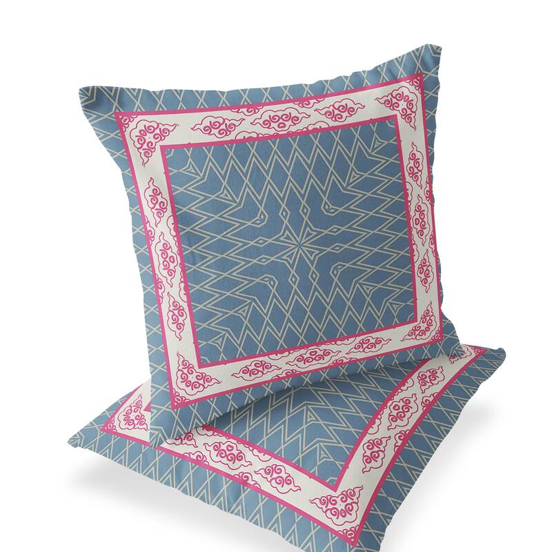 HomeRoots Set of Two 16" X 16" Blue and Pink Blown Seam Geometric Indoor Outdoor Throw Pillow - 16.00' X '16.00' X '5.00