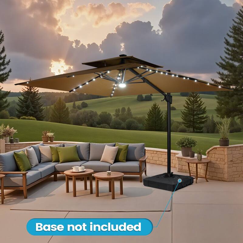 9 FT x 11 FT Outdoor Double Top LED Lighted Patio Cantilever Umbrella