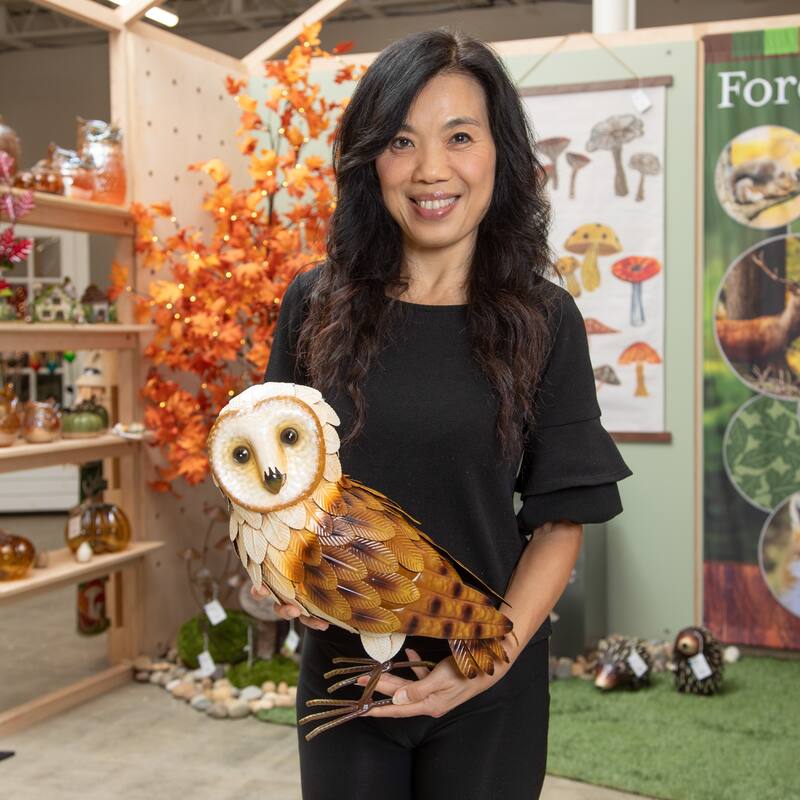 Metal Brown Barn Owl Statuary