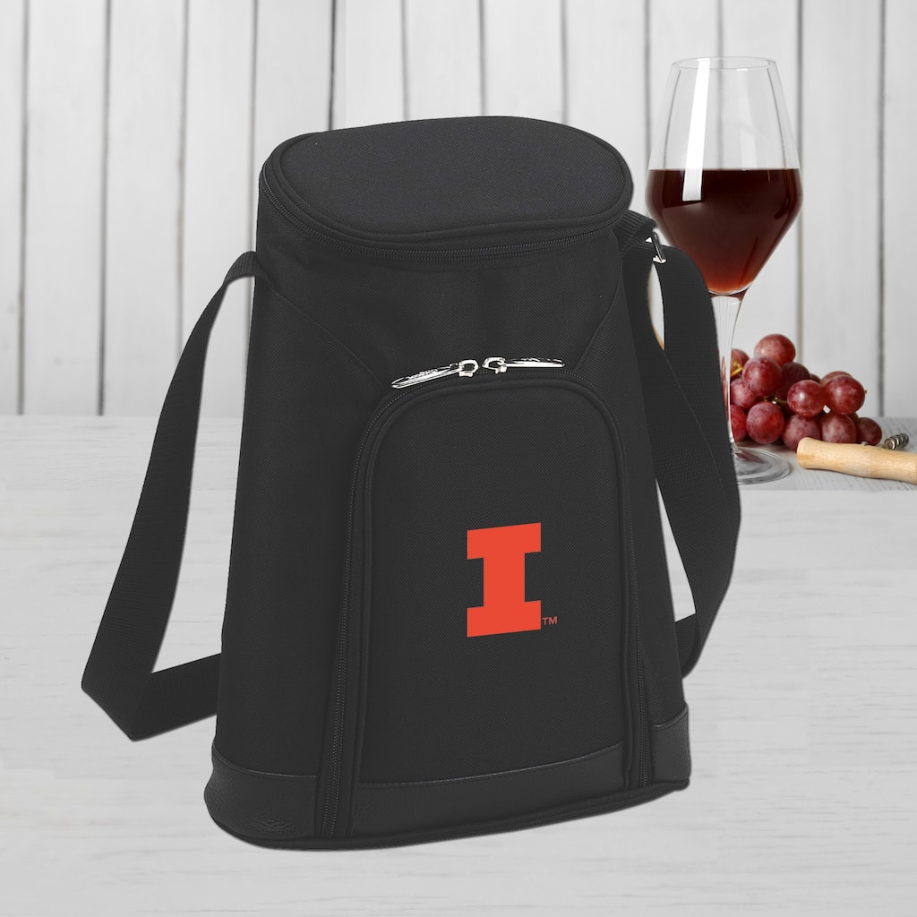NCAA Illinois University Fighting Illini Stylish 2 Bottle Insulated Wine Tote Bag with Cheese Board, Knife and Corkscrew