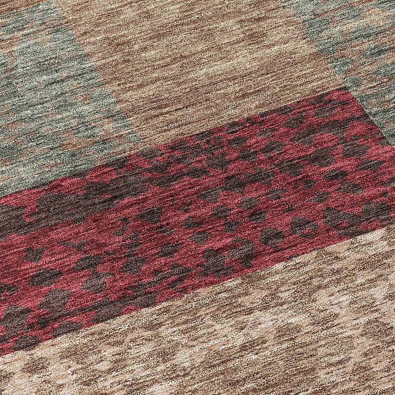 Machine Washable Indoor/ Outdoor Modern Blocks Chantille Rug