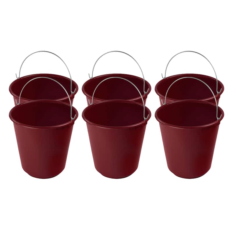 Plastic Pail with Handle 11.5 Quart (2.8 Gallon Bucket) - Pack of 6 - Red