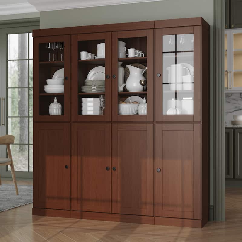 Palace Imports 100% Solid Wood 65" Pantry Cabinet with Clear Glass, Shaker Doors, 2-Drawers and Adjustable Shelves