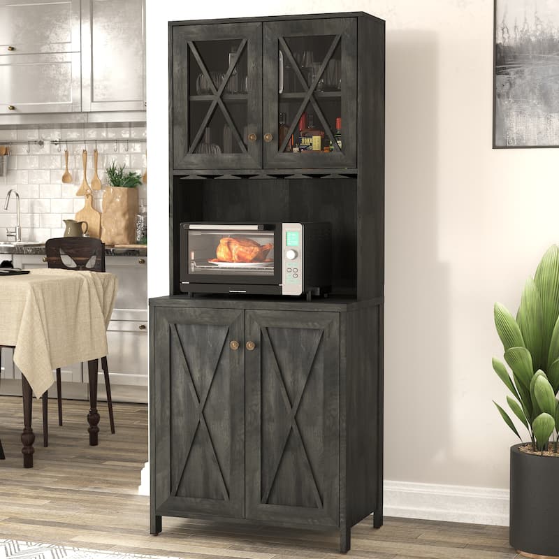 Farmhouse Bar Cabinet for Liquor and Glasses for Dining Room Kitchen Cabinet with Wine Rack