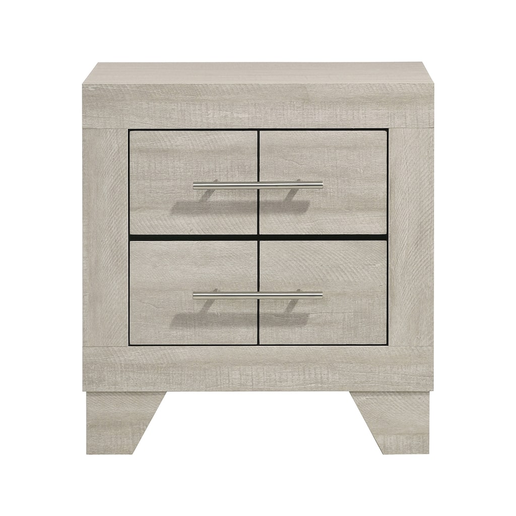 2 Drawers Wooden Nightstand with Polished Nickel Handles in Rustic Cream