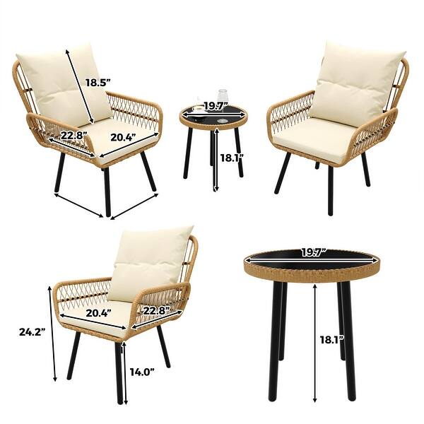 3 Piece Outdoor Wicker Patio Bistro Set, Rattan Conversation Set with ...
