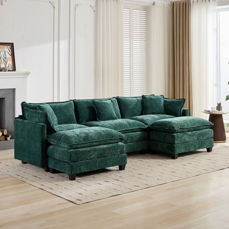 Roomfitters Large Upholstered 3-Seater Sofa with Plush Cushions and Pillows, Modern Cloud Couch for Living Room