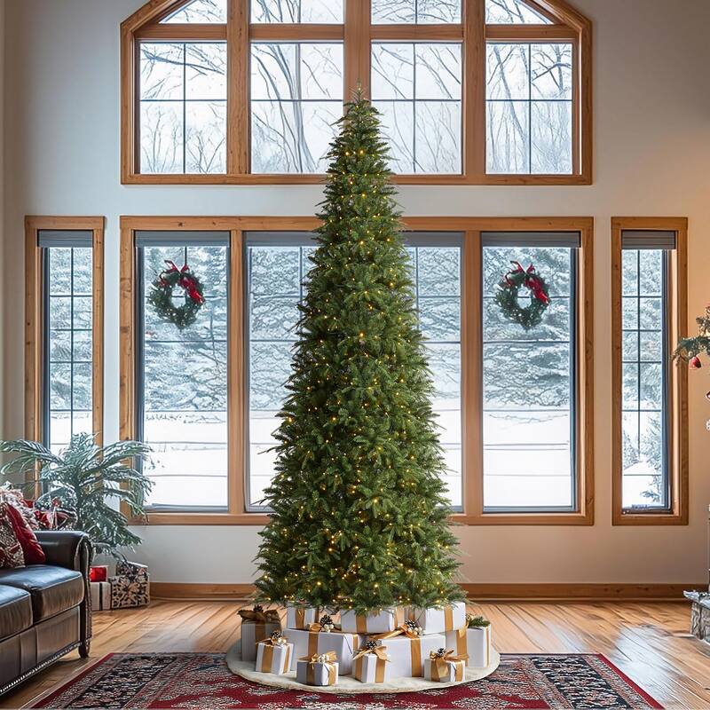 Glitzhome 7.5FT/9FT/11FT/15FT Pre-Lit Green Slim Fir Artificial Christmas Tree with Remote Control
