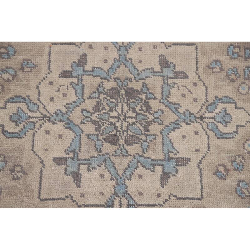 Vintage Distressed Tabriz Persian Rug Beige Handmade Wool Carpet - 6'11" x 10'4"