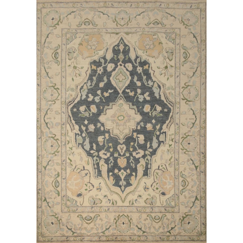 Hand Knotted Oriental 100% Wool Carpet Transitional Medallion Greys & Charcoal Oushak Area Rug - 9' 10'' X 8' 0''