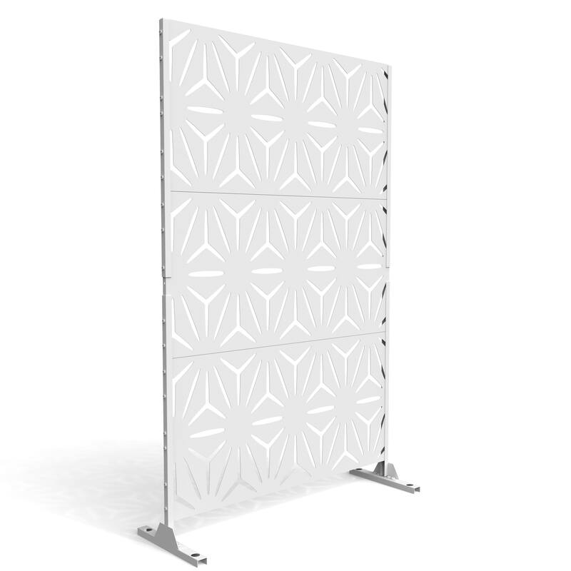 Black Metal Free Standing Outdoor Privacy Screen for Patio Garden - 05 White