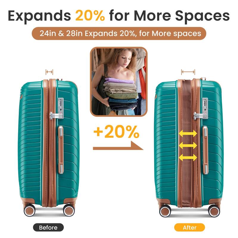 14/20/24/28" Expandable Lightweight Luggage Sets, Hardside Suitcase with Double 360 Degrees Mute Spinner Wheels & TSA Lock