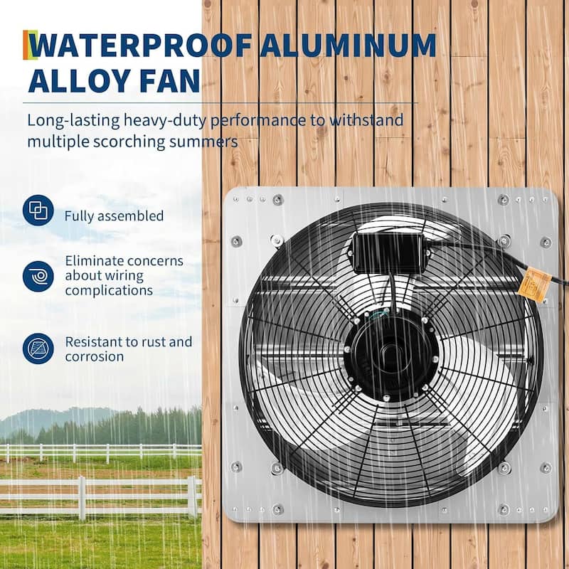 Wall Mount Exhaust Fan with Automatic Shutter, Professional Attic Fan for Garage, Greenhouse, Shed, Workshop and Barn