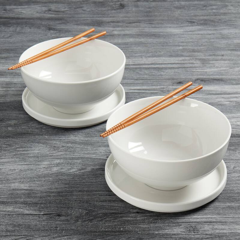 Infuse 8pc Ramen Bowl Set with Lid/Plate and Chopsticks White