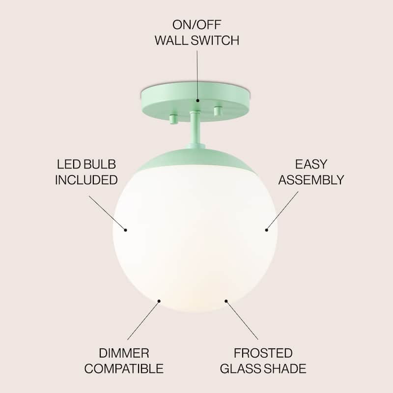 Galax Bistro 7.75" 1-Light Bohemian Farmhouse Iron/Frosted Glass LED Semi Flush Mount, Brass Gold/White by JONATHAN Y