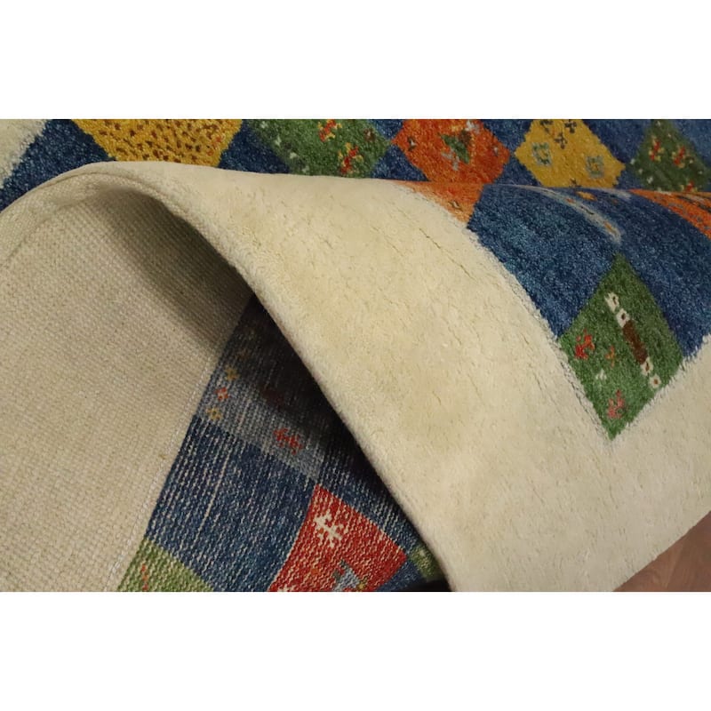 Hand Knotted Oriental 100% Wool Carpet Tribal Modern Navy Blue & Blues Gabbeh Area Rug - 7' 7'' X 5' 3''
