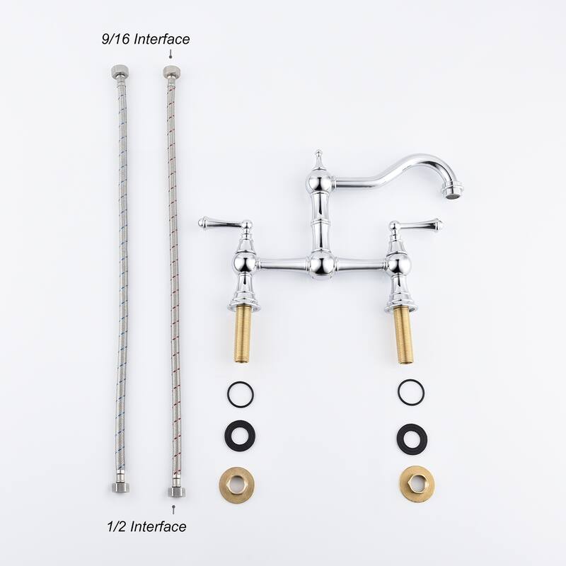 Double Handle Bridge Widespread Kitchen Faucet in Brushed Nickel