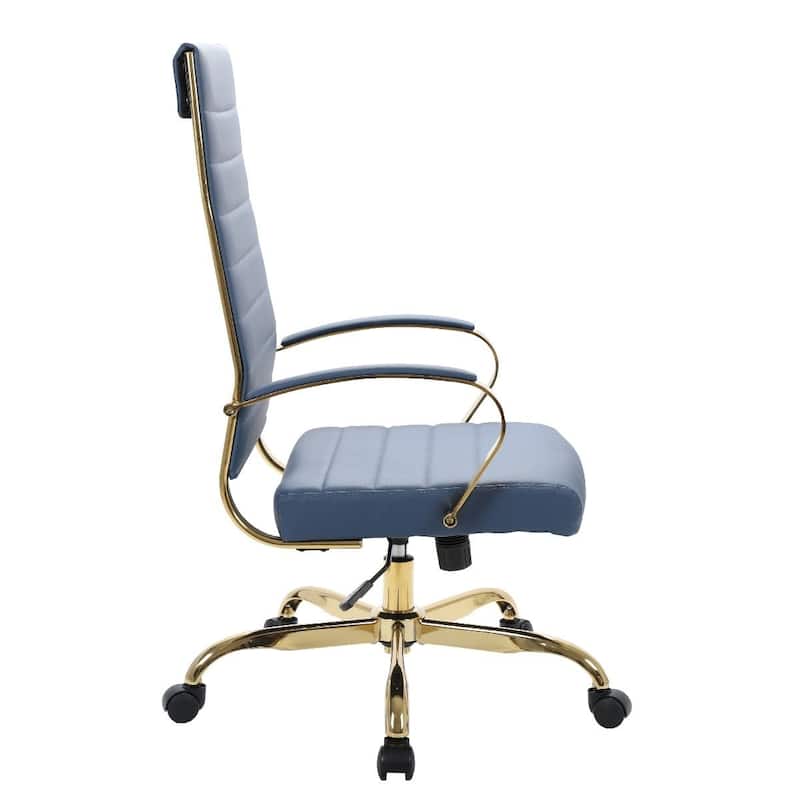 LeisureMod Benmar High-Back Leather Office Chair With Gold Frame - Red - 24.5"Dx22.5"Wx46"H