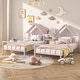 preview thumbnail 17 of 28, Metal Double Twin Size Platform Bed with House-shaped Headboard and Built-in Nightstand, White