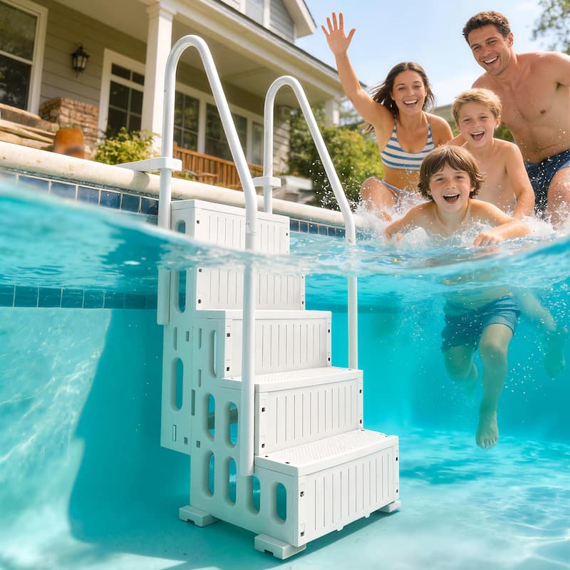 Outsunny 4-Step Swimming Pool Ladder, HDPE with Dual Handrails and Non-Slip Steps for Above Ground Pools