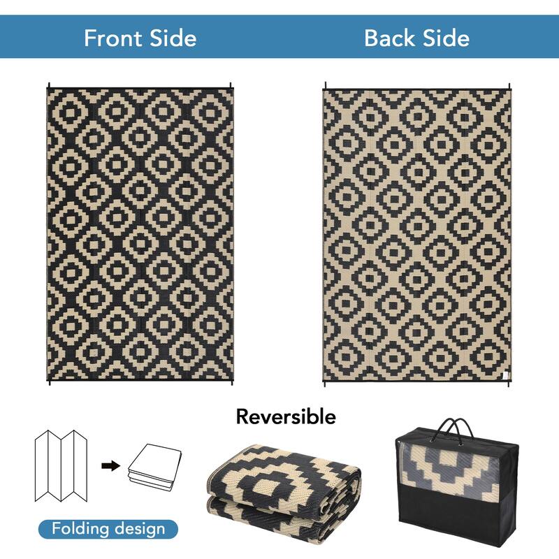 Outdoor Rug Waterproof Plastic Straw Rug Reversible Rug for Patios Decks Porch Camper Balcony Backyard