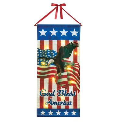 LED Lighted God Bless America Eagle Hanging Banner - 15.500 x 4.380 x 1.750