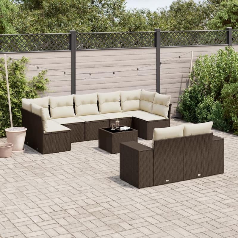 vidaXL Patio Sofa Set with Cushions Outdoor Conversation Furniture Poly Rattan