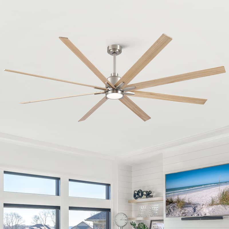 YUHAO 84 In. Indoor/Outdoor Modern Industrial Large Windmill Aluminum Blade Ceiling Fans With Lights, Quiet DC Motor and Remote