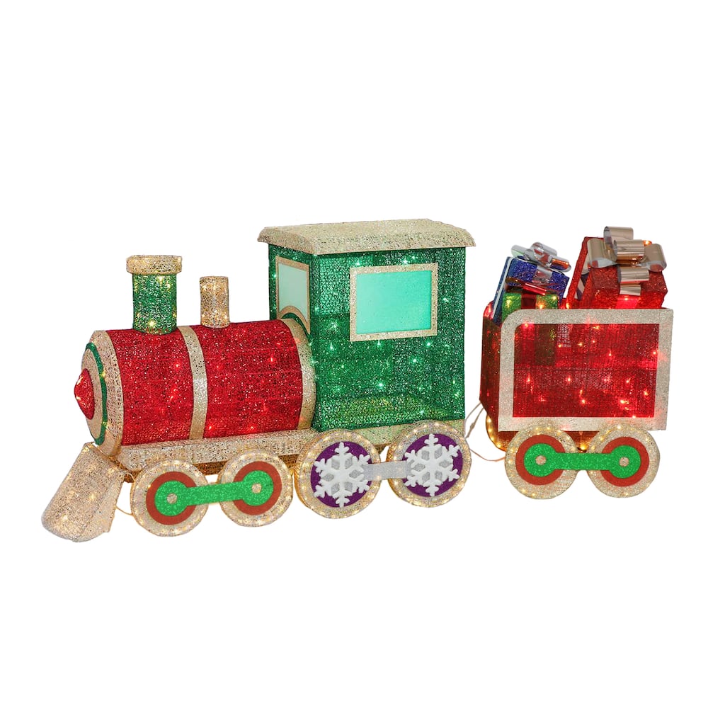 Puleo International 68" Pre-Lit Outdoor Wire Frame Train - Gold Red Green Blue - 5.66
