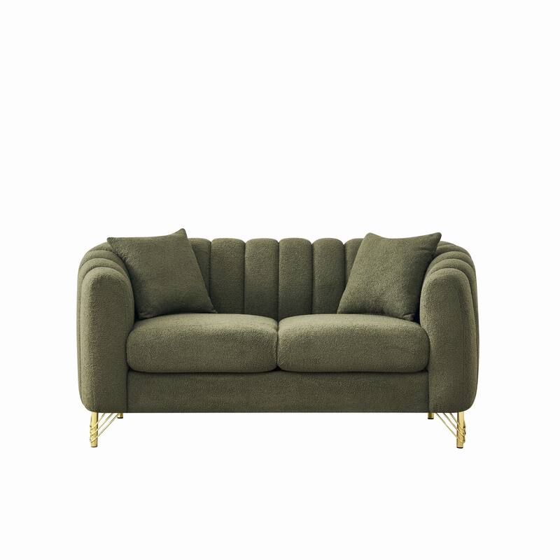 Roomfitters 63" Modern Teddy Fabric Loveseat with Gold Legs, Channel Stitched 2-Seater Sofa for Small Spaces