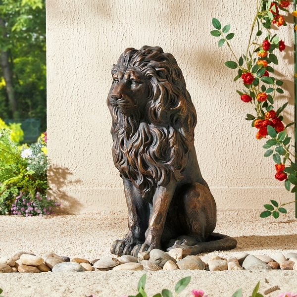 Glitzhome MGO Vintage Sitting & Lying Lion Guardian Garden Statue