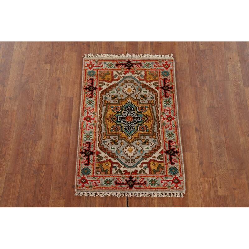 Geometric Heriz Serapi Oriental Accent Rug Handmade Wool Carpet - 2'0" x 3'0"