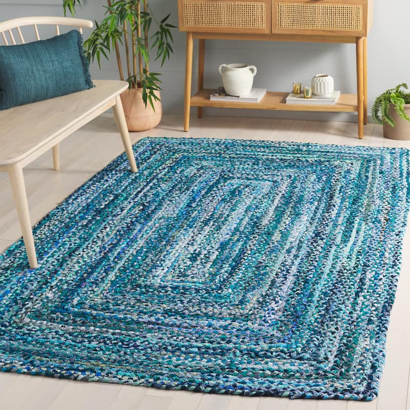 SAFAVIEH Georgine Handmade Nanny Braided Bohemian Cotton Rug - 6' Square - Teal/Blue