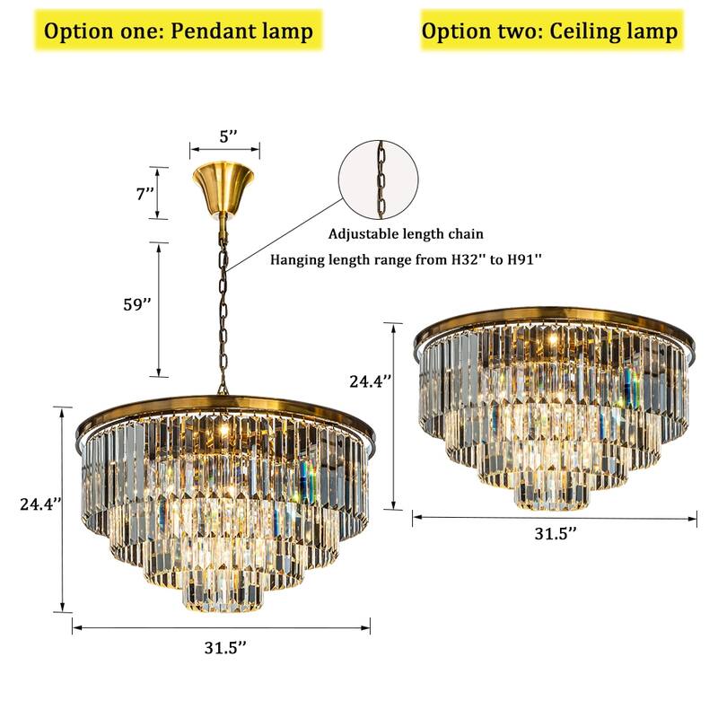 8-Lights Mid-Century Modern 4-Tier Round Fringe Crystal Chandelier - W31.5"