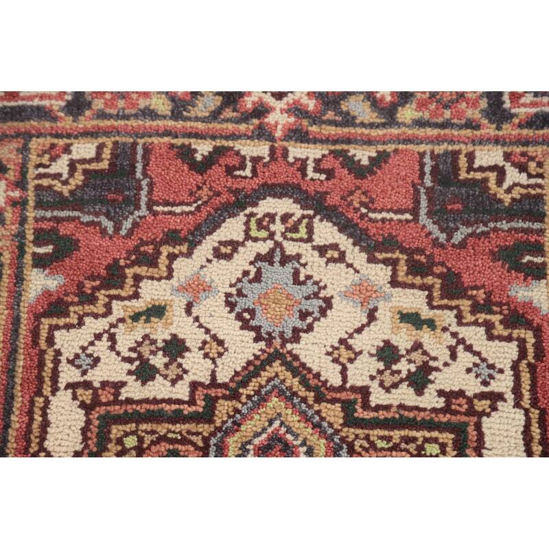 Geometric Heriz-Serapi Accent Rug Handmade Beige Wool Carpet - 2'0"x 4'0"