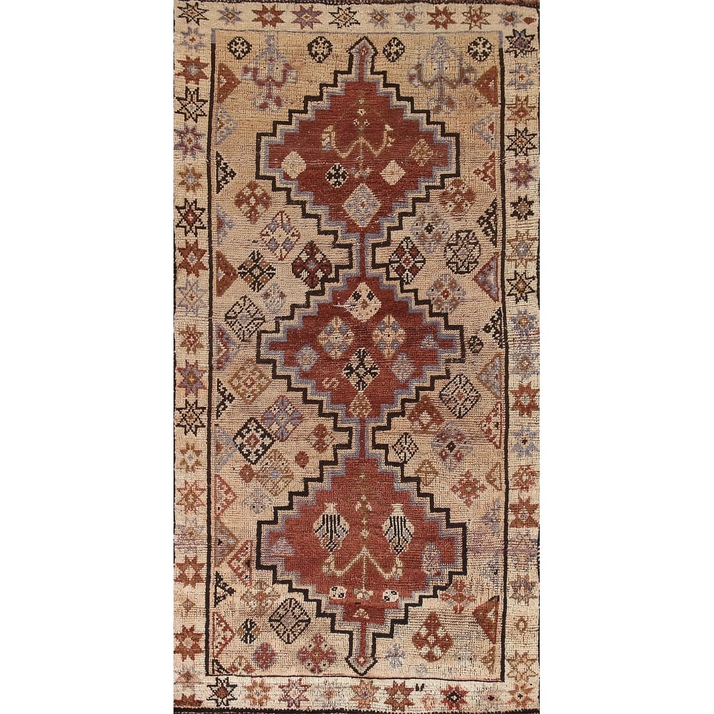 Tribal Qashqai Persian Antique Area Rug Handmade Peach Wool Carpet - 3'6"x 7'11"