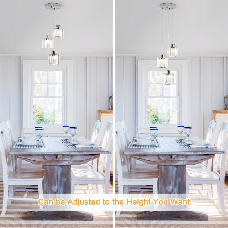 Modern 3-Light Crystal Chandelier, Kitchen Island Pendant Lights, Classic Semi Flush Mount Chandelier for Dining Room