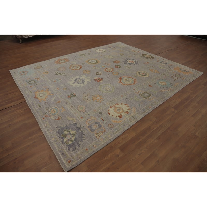 Vegetable Dye Wool Oushak Turkish Area Rug, Floral Geometric Carpet - 9' 9'' X 8' 0''