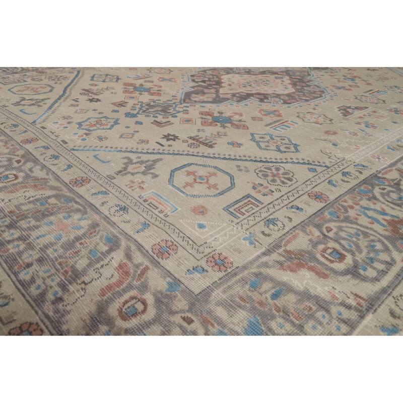 Geometric Tabriz Persian Rug Handmade Beige Wool Carpet - 8'2"x 10'9"