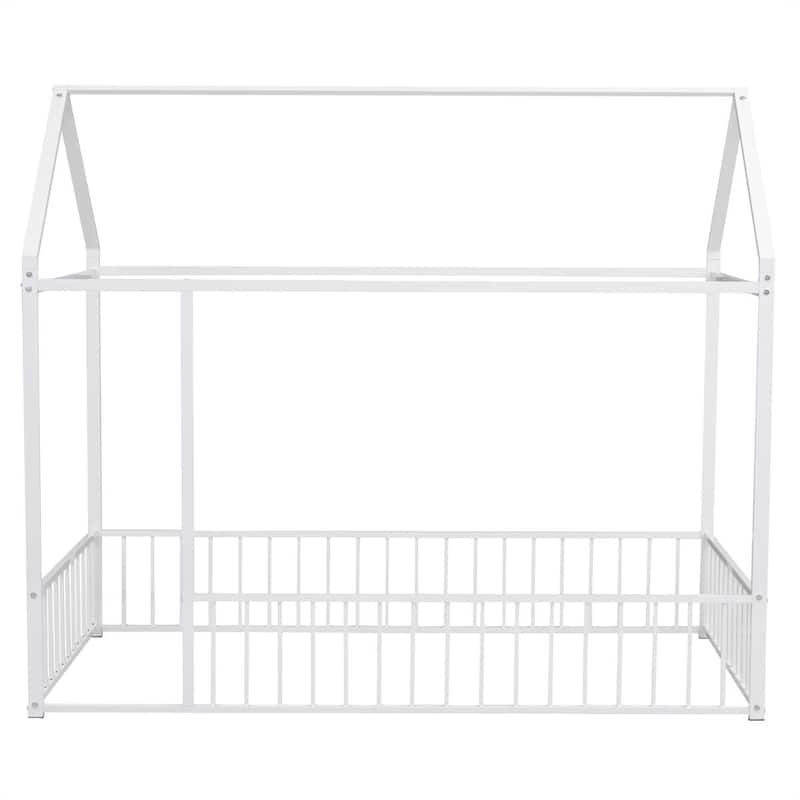 Metal Bed House Bed Frame with Fence