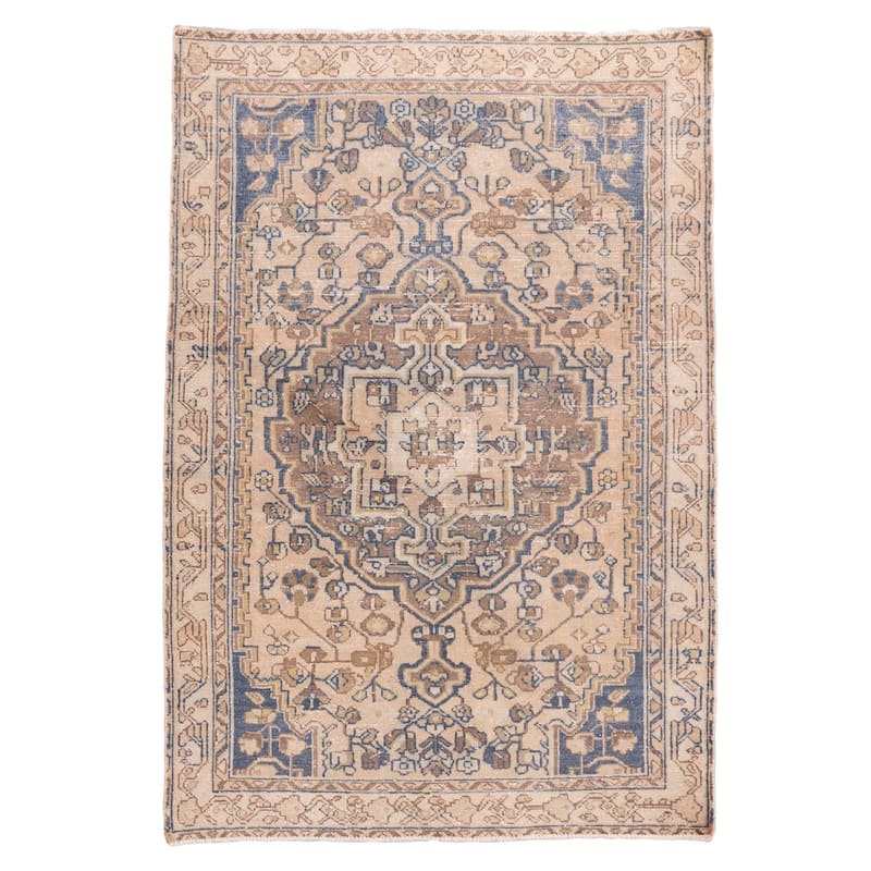 ECARPETGALLERY Hand-knotted Antalya Vintage Beige Wool Rug - 3'2 x 4'7