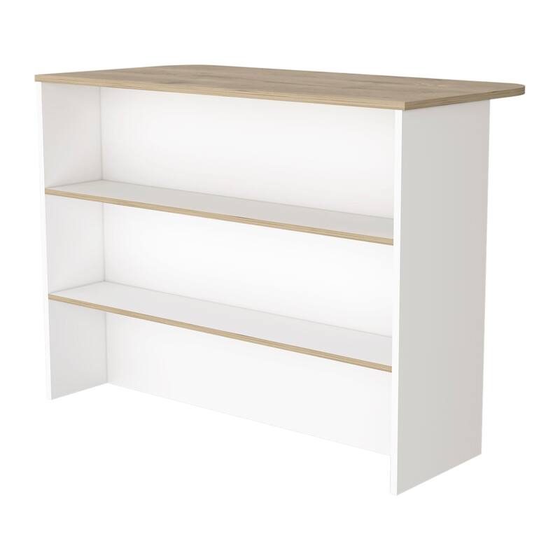 HomeRoots White and Natural 47" Kitchen Island With Storage - 47.24 in. x 35.43 in. x 23.62 in.