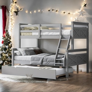 Twin over Full Bunk Bed with Ladder, Twin Size Trundle, Safety Guardrail