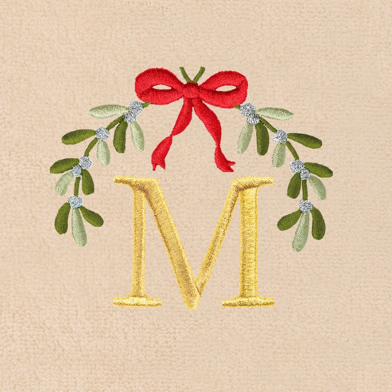 Authentic Hotel and Spa Christmas MISTLETOE MONOGRAM Embroidered Luxury 100% Turkish Cotton Hand Towels Set of 2