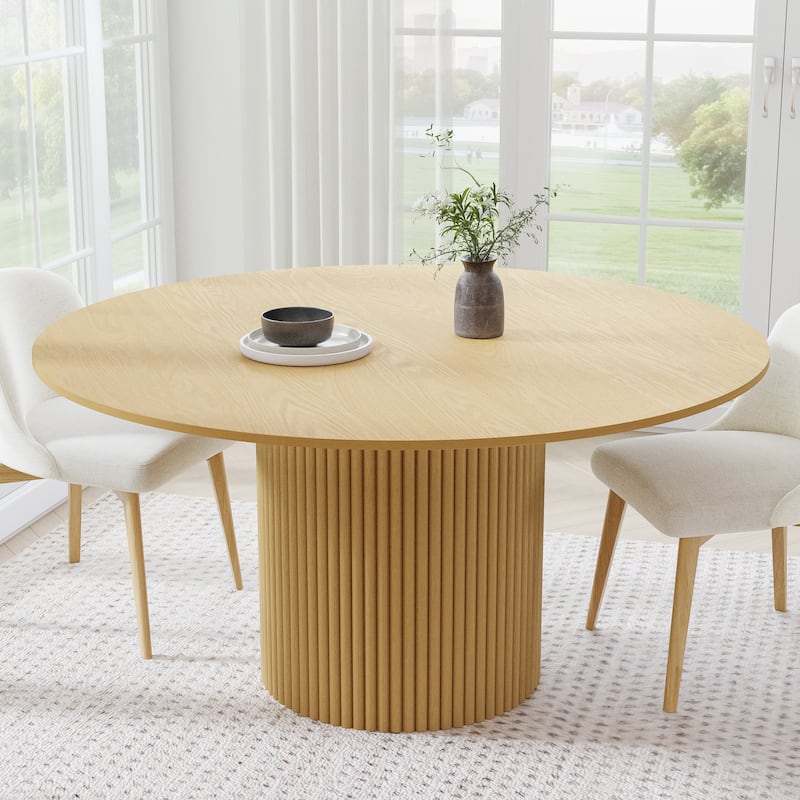Solid Wood Round Dining Table Kitchen Table with Tabletop & Concave Cylinder Legs for Living/Dining Room Coffee Office