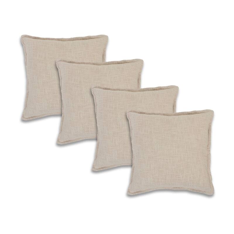 Hidalgo Set of 4 Farmhouse Beige Cotton Throw Pillow Covers, 20" x 20", 4 PCS (Covers Only) by Sevita - Cover Only - Pillow Covers - 20" x 20" - Birch Beige - Set of 3 or More