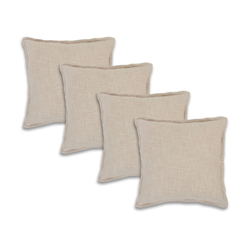 Hidalgo Set of 4 Farmhouse Beige Cotton Throw Pillow Covers, 20" x 20", 4 PCS (Covers Only) by Sevita