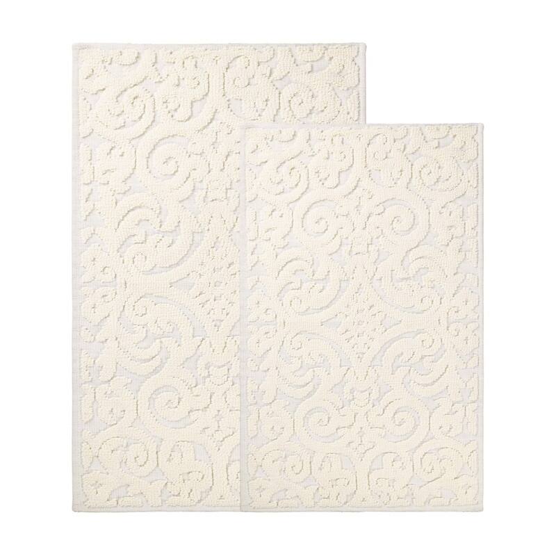 Blue Nile Mills Elegant Floral Scroll Textured Machine Washable Bath Rugs, Set of 2